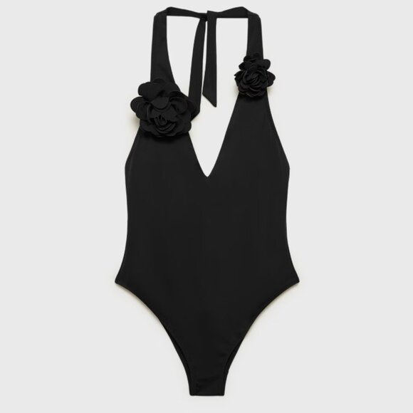 NWT Mango Swimsuit with flower detail in Black Size Small - Picture 1 of 8